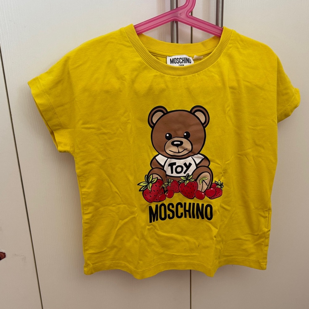 Moschino Yellow T-Shirt with Bear and Strawberry Design